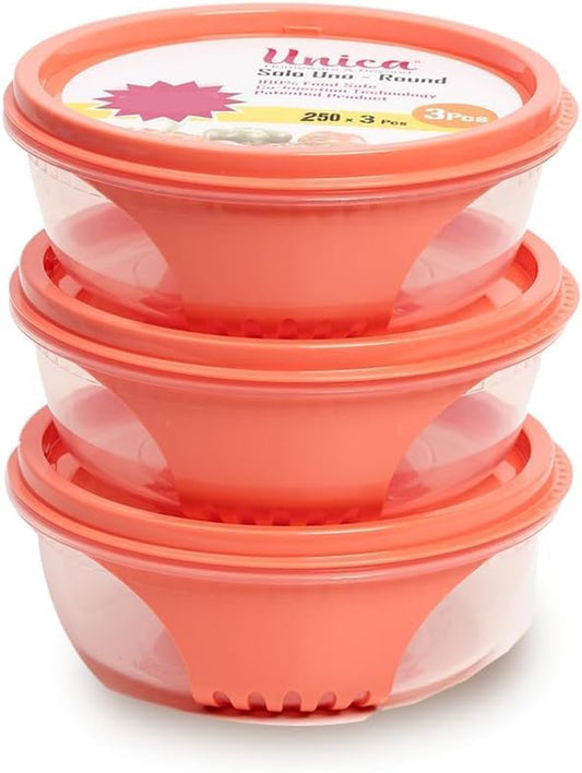 Round Bowl Set, Bpa-Free Microwave Bowls with Lids, Air Resistant Container for Storing Serving, Stackable & Nestable Mixing Bowl Set, Non-Toxic, Freezer-Safe, Dishwasher Safe, 250Mlx3, Coral