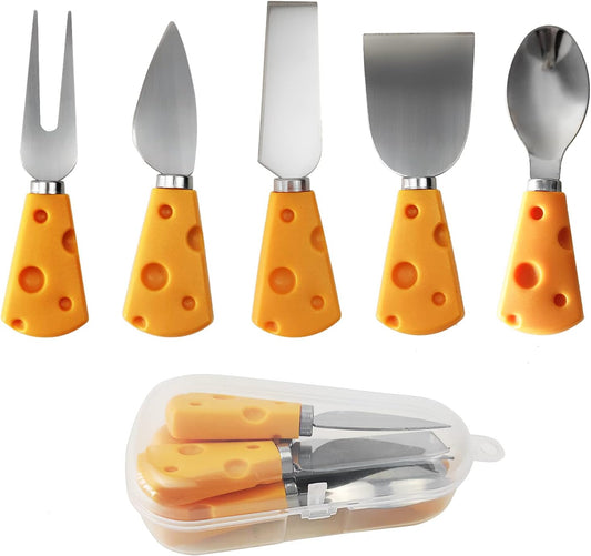 6PCS Cheese Knife Set, Stainless Steel Cheese Spreaders for Charcuterie Board, Cheese Cutter Slicer Shaver Fork Tool for Cutting Cheese Cakes Bread Fruit, Yellow