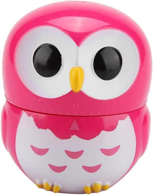 Cooking Timer Magnet, Cute Owl Shape Kitchen Manual Timer Mechanical Home Cooking Counters Clock(Rose)