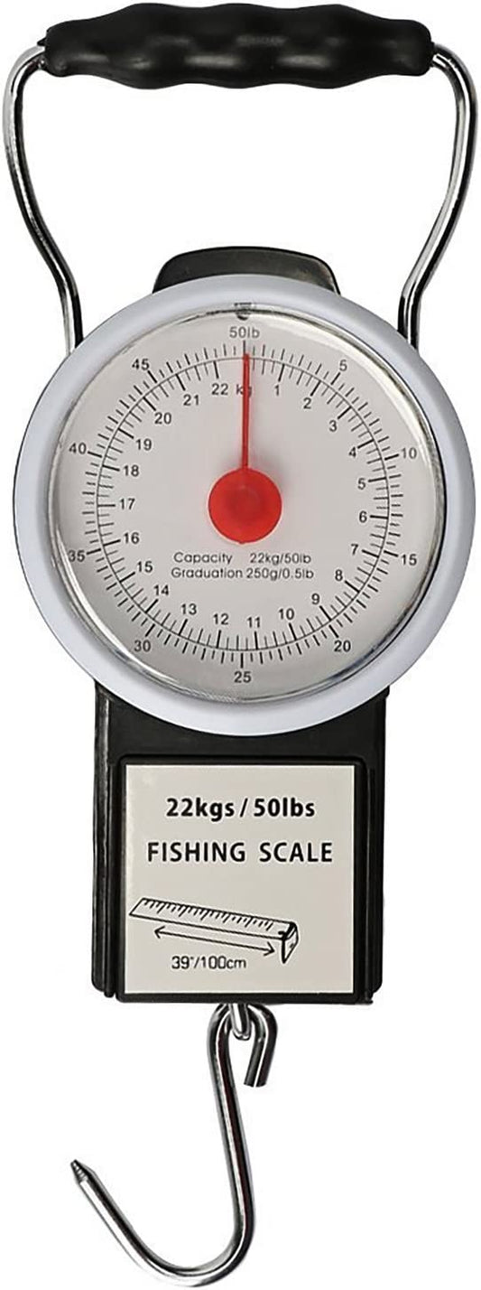 Goture Fishing Hanging Scale Mechanical Kitchen and Fish Fishing Scale Multi-Purpose Portable Hand Held Dial Weight Scale with Tape Measure (50 Lbs / 22Kg)