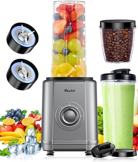 1200W Blender for Shakes and Smoothies, VEWIOR Personal Blender with 6-Edge Blade, 23Oz*2 BPA Free To-Go Cups, 3 Modes Control, Suitable for Kitchen, Ideal for Frozen Drinks, Sauces