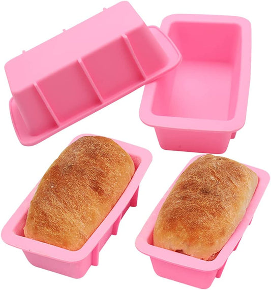 Silicone Mini Bread Loaf Pans for Baking Nonstick Small Toast Cake Bakeware 6.5 Inch Rectangle Mould DIY Handmade Soap Set of 4  BAKER DEPOT   