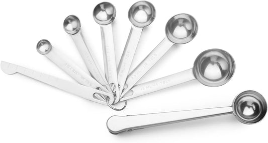 Measuring Cups and Spoon Set, Stainless Steel Kitchen Metal Spoons with Scale, Metric Scoops Liquid or Dry Heavy Duty Solid Measurement Spoons