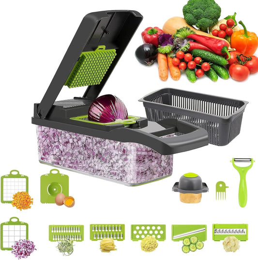 15-In-1 Vegetable Chopper, Mandoline Food Slicer, and Onion Cutter with 8 Blades - Perfect for Kitchen! Keep Your Veggies Fresh with the Container