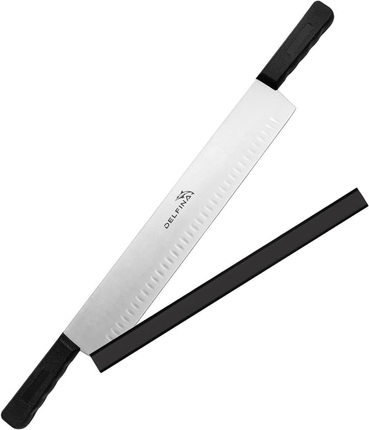 15 Inch Double Handle Cheese Knife with Blade Protector, Stomatal Blade with 5" Plastic Comfortable Handles, Cheese Knife for Cheese,Cakes,Vegetables,Butter,Soaps