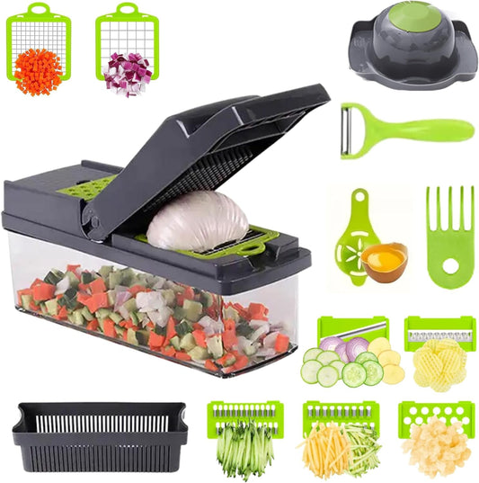 15 in 1 Vegetable Chopper - Multifunctional Vegetable Cutter, Dicer, Slicer - Veggie Chopper, Food Chopper, Onion Chopper, Salad Chopper and Mandoline Slicer for Kitchen (Gray)