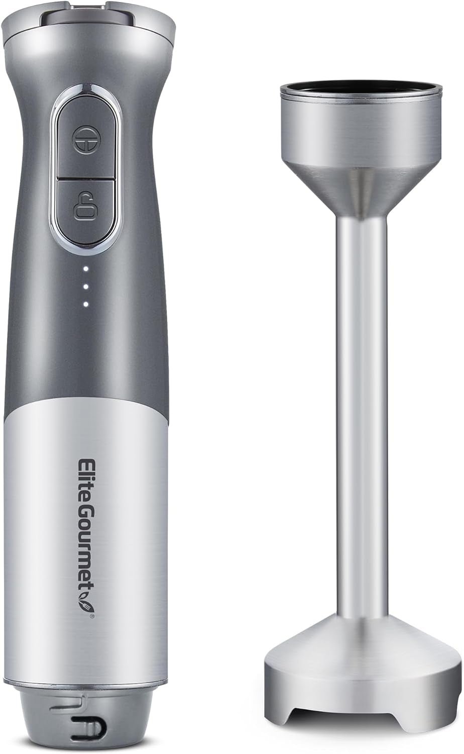 Elite Gourmet EHB1023 Immersion Hand Blender 300 Watts 2 Speed Mixing with Detachable Blades, Detachable Wand Stick Mixer, Smoothies, Baby Food, Soup, Black  Elite Gourmet Grey Immersion Blenders Cordless