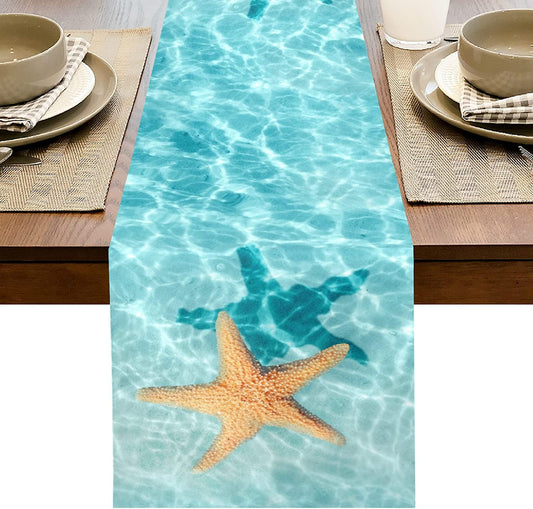 ALAZA Summer Table Runner Watercolor Starfish Ocean Tablecloth Kitchen Dining Table Linen Rustic Dresser Scarf for Indoor Outdoor Home Decor Wedding Holidays Party 13 X 90 Inch