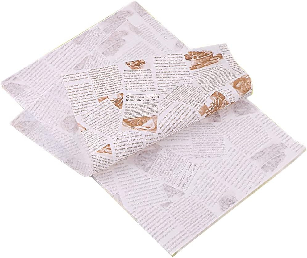 Greaseproof Paper, 100 Sheets Baking Wrapping Paper, Food Basket Liners Paper, Deli Paper for Cakes, Breads, French Fries, Sandwiches, Pizza, Burgers, Hot Dogs(14 * 10 Inch)  Yikang home A  