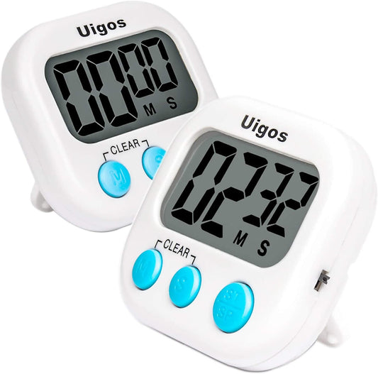 2 Pack Digital Kitchen Timer II 2.0, Big Digits, Loud Alarm, Magnetic Backing, Stand, for Cooking Baking Sports Games Office (White) (2 Pack)