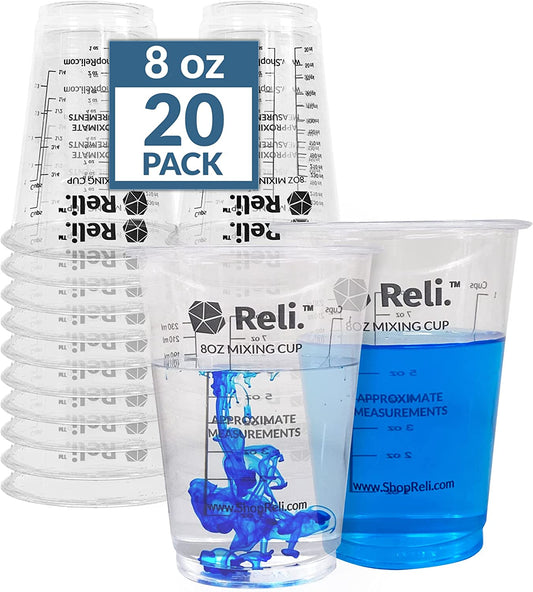 (20 Pcs) Reli. 8 Oz Paint Mixing Cup/Resin Mixing Cups | Disposable Measuring Cups | Clear Plastic Mixing Cups for Paint, Epoxy Resin, Pigments | Multipurpose Self Mixing Cup/Epoxy Cup (8Oz)  Reli   