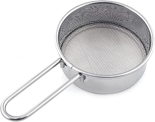 Small Strainer, Flour Colander Mini Small Flour Sifter for Baking Powder Sugar Coffee Pastas Tea, 2.6 Inch Sieve 40 Fine Mesh Strainers, Stainless Steel Food Strainer Mini Sifter with Handle