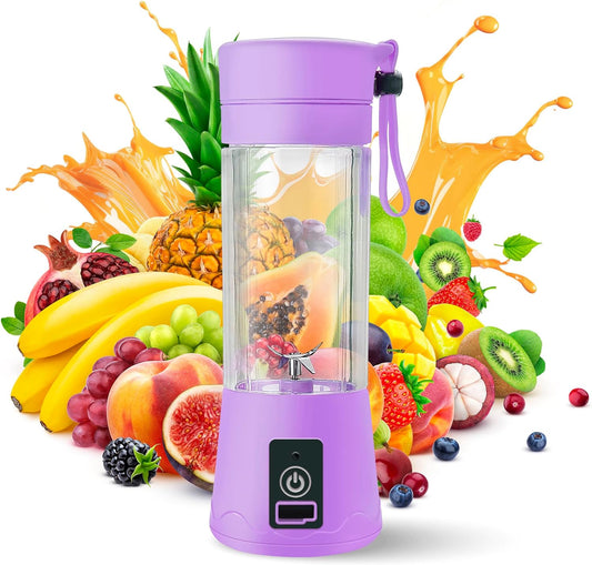 Portable Blender - Compact and USB Rechargeable Personal Travel Blenders for Smoothies, Shakes and Ice - Mini Fruit Juice Mixing Shaker Bottle - 380Ml, Purple