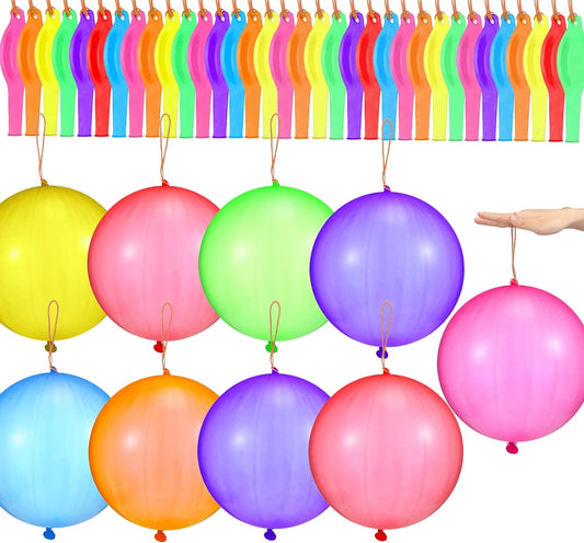 100 Pcs Punch Balloons Punching Balloon Assorted Color Heavy Duty Party Favors for Kids, Bounce Balloons with Rubber Band Handle for Birthday Party Wedding