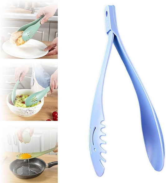 3-In-1 Multi-Functional Food Clip, Detachable Silicone Kitchen Tongs, Reusable Grip and Flip Spatula Tongs, Multifunctional Kitchen Cooking Tool for Omelet, Pancake, Steak, Egg (Blue*1Pcs)