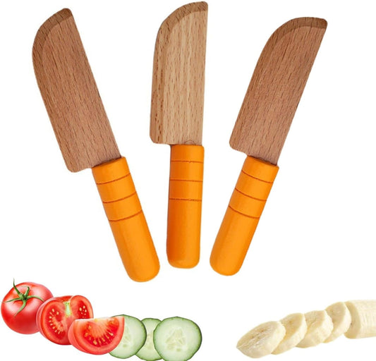 3 Pieces Wooden Kids Knife Toddler Knife for Chopping Kids Knifes for Cooking Toddler Knives Children'S Safe Knives Cutting Veggies Fruits, Kitchen Tool for 2-10 Years Old