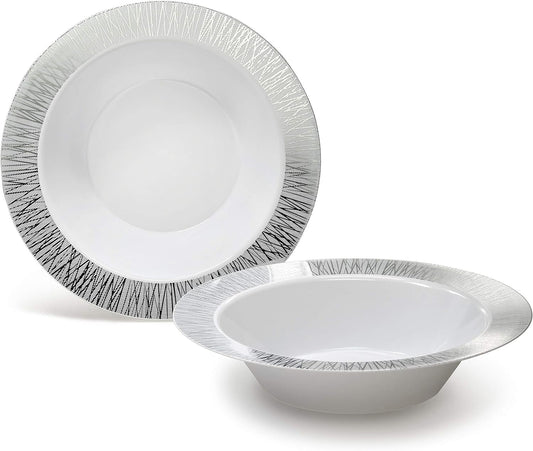 " OCCASIONS " 40 Piece Plates Pack, Disposable Wedding Party Plastic Bowls (12 Oz Soup Bowl, Starlight in White & Silver)
