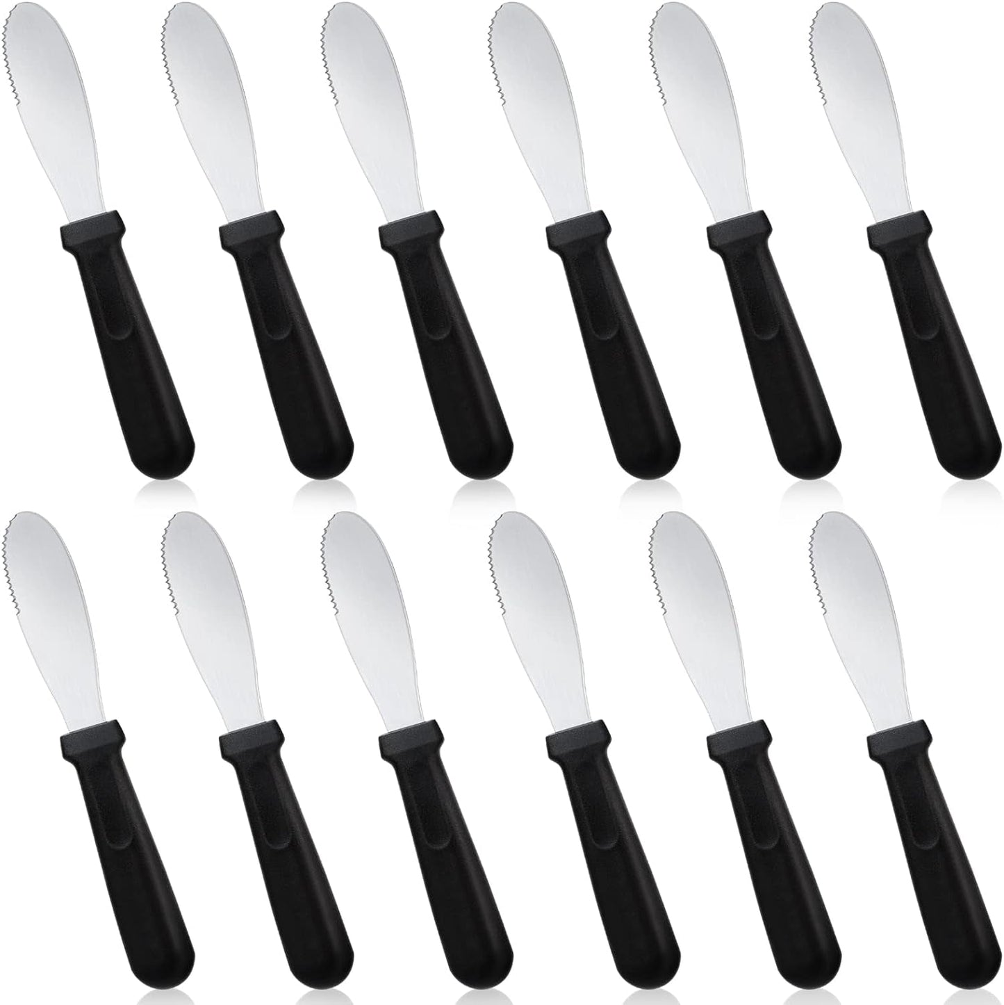 12 Pcs Butter Spreader Knives Wide Blade Stainless Steel Cheese Spreader Knife Black Plastic Handle Slicing or Spreading Knife for Slicing Bread Cream Sandwich Condiment Spreader Kitchen 9.1 Inch  Cunno   