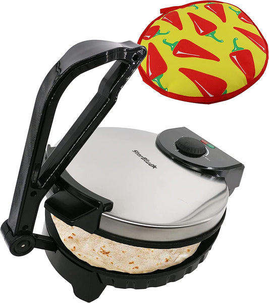 10Inch Roti Maker by Starblue with FREE Roti Warmer - the Automatic Stainless Steel Non-Stick Electric Machine to Make Indian Style Chapati, Tortilla, Roti AC 110V 50/60Hz 1200W