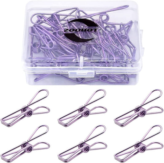 Pack of 25 Purple Small Metal Wire Clips - Multi-Purpose Utility Clips