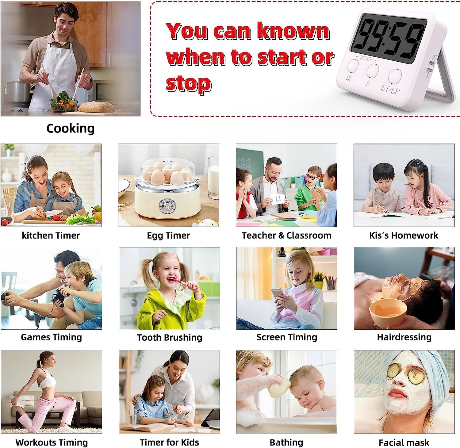 2 Pack Timer, Classroom Timer for Kids, Kitchen Timer Digital for Cooking, Egg, Study, Teacher, Exercise, Oven, Baking, Cook, Desk (AAA Battery Not Included  KOVSPO   
