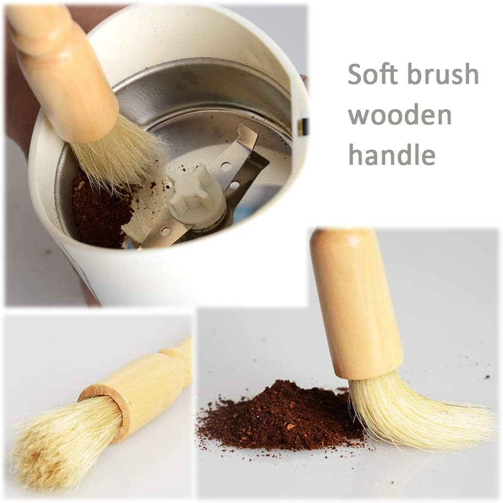 2 Pack Coffee Grinder Cleaning Brush, Heavy Wood Handle & Natural Bristles Wood Dusting Espresso Brush and Nylon Espresso Machine Brush  WANLIAN   