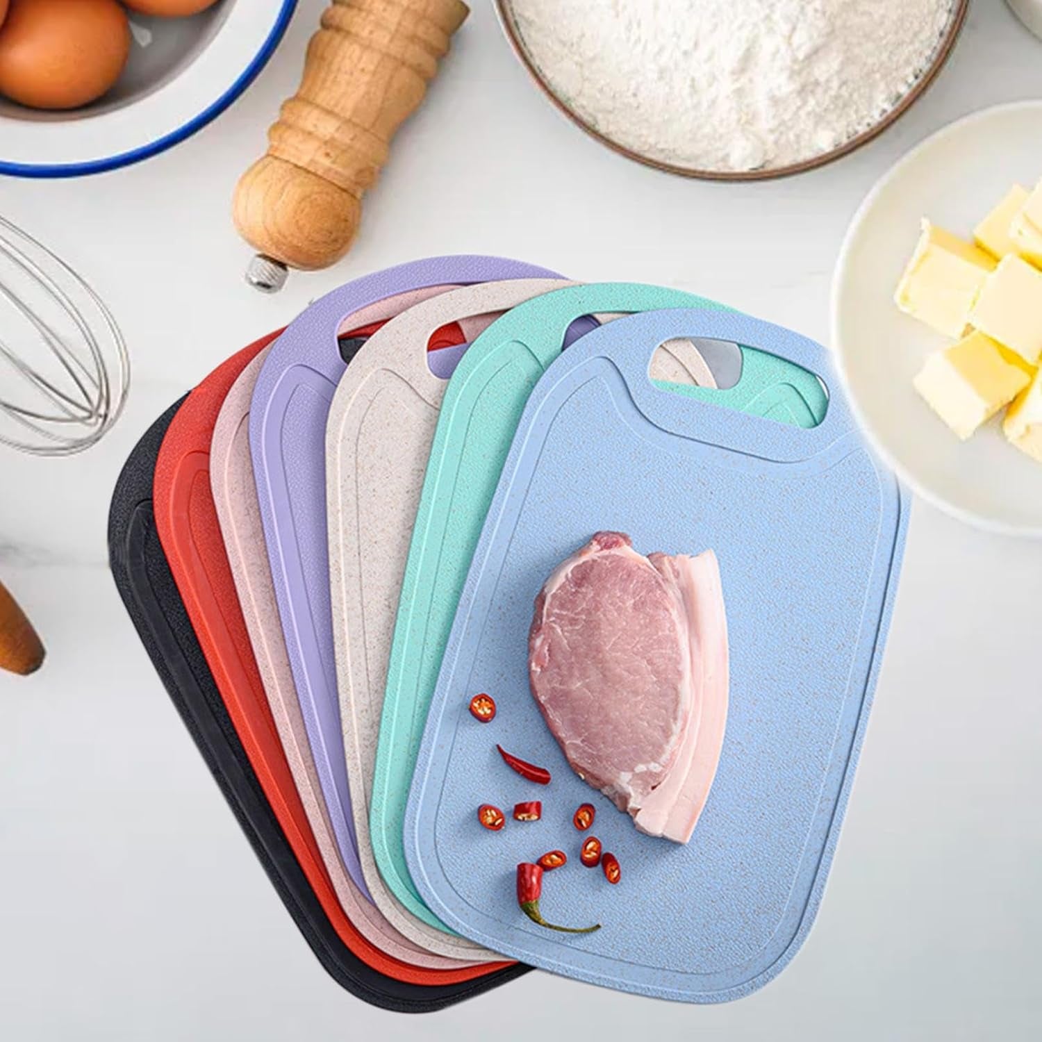 Plastic Cutting Boards for Kitchen Overstock Outlet Dishwasher Safe Double-Sided Design Meat Cutting Board Cutting Board for Meat Easy Grip Handle Non-Slip with Grinding Area Chopping Board  Deal Of The Day Prime Today Only Blue  