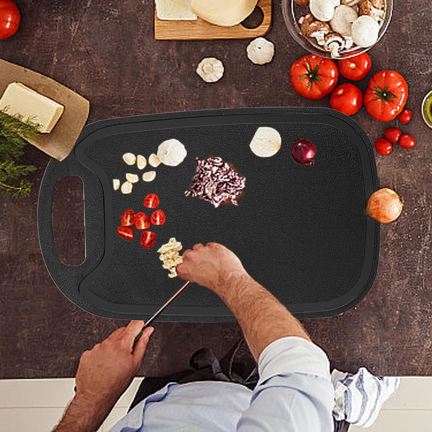 Plastic Cutting Boards for Kitchen Overstock Outlet Dishwasher Safe Double-Sided Design Meat Cutting Board Cutting Board for Meat Easy Grip Handle Non-Slip with Grinding Area Chopping Board  Deal Of The Day Prime Today Only Black  