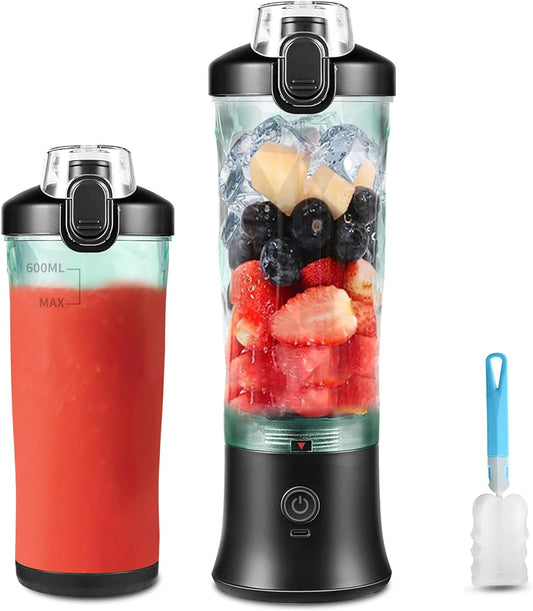 20 Oz Portable Blender USB Rechargeable, Supkitdin Waterproof Personal Blender for Shakes and Smoothies, with 6 Ultra-Sharp Blades for Travel, Office & Sports (Black)