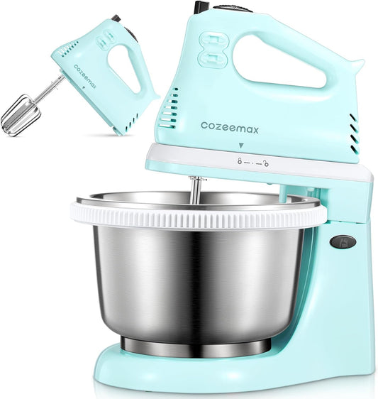 2 in 1 Hand Mixers Kitchen Electric Stand Mixer with Bowl 3 Quart, Electric Mixer Handheld for Everyday Use, Dough Hooks & Mixer Beaters for Frosting, Meringues & More (Aqua)
