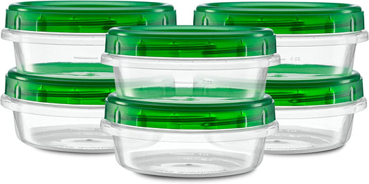 Elegant Disposables (8 Ounce 10 Pack) Twist Cap Containers Clear Bottom with Green Top Screw on Lids Twist Top Food Storage Freezer Containers