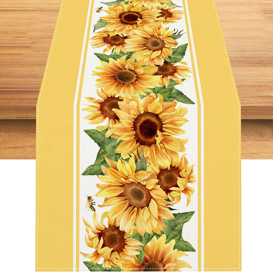 Rvsticty Linen Watercolor Sunflower Table Runner Spring Flower Tablecloth Spring Farmhouse Sunflower Decorations and Supplies for Home Kitchen Table-13×72''