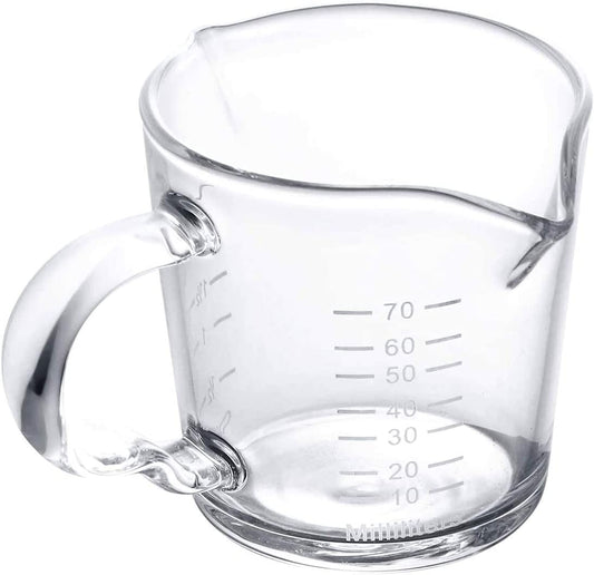 70ML (2 1/2 Ounces) Espresso Measuring Cups with Handle, Double Spouts Measuring Triple Pitcher Milk Cup, Espresso Shot Glass with Scale (1PC)