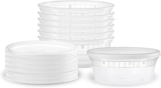 Premium Plastic Food and Deli Storage Containers with Airtight Lids 8Oz (12 Count) | Stackable, Freezer Safe, Leakproof