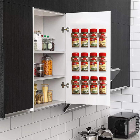 Plastic Kitchen Spice Rack Organizer 20 Spice Gripper Clip Strips Cabinet Door for Spice Containers - 4 Strips, Holds 20 Jars