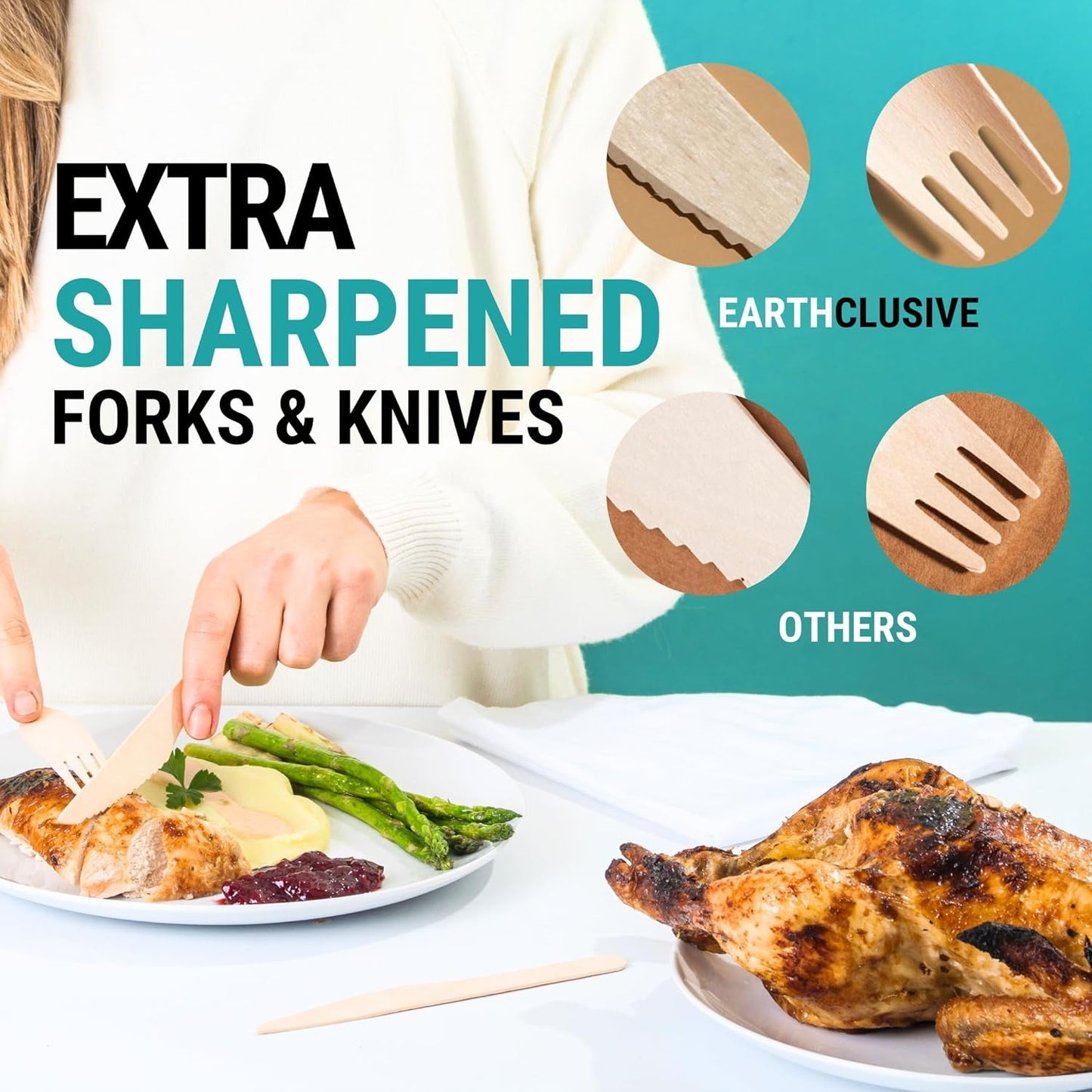100% Compostable Wooden Cutlery Set - 300 Pieces (150 Forks | 100 Spoons | 50 Knives) Disposable Utensils for Party, Camping, & More - Biodegradable Packaged Silverware, Flatware Sets  EarthClusive   