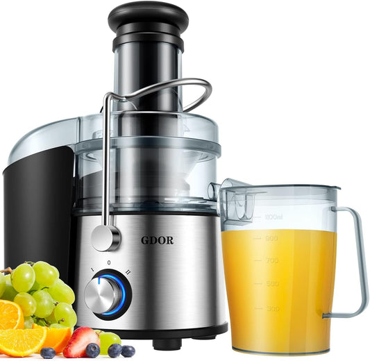 1200W GDOR Juicer with Titanium Enhanced Cut Disc, Larger 3” Feed Chute Juicer Machines for Whole Fruits and Vegetables, Centrifugal Juicer with 40 Oz Juice Pitcher, Bpa-Free, Easy to Clean