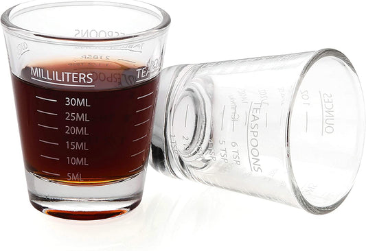 Shot Glasses Measuring Cup Espresso Shot Glass Liquid Heavy Glass Wine Glass 2 Pack 26-Incremental Measurement 1Oz, 6 Tsp, 2 Tbs, 30Ml by Bcnmviku (2Pack-White)