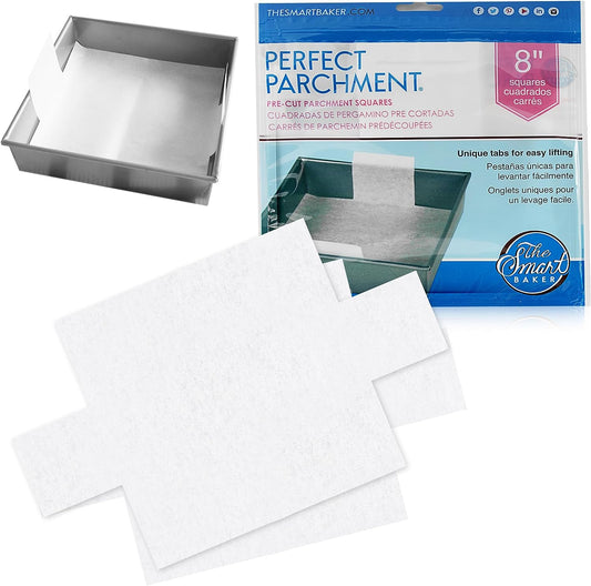 Parchment Paper Sheets for Baking: Oven Safe Parchment Paper, Parchment Sheets, Bakery Quality Baking Paper for Perfect Results, High Temperature, Cooking Sheets, 24 Count, 8 Inch Square  The Smart Baker Square 9 Inch 