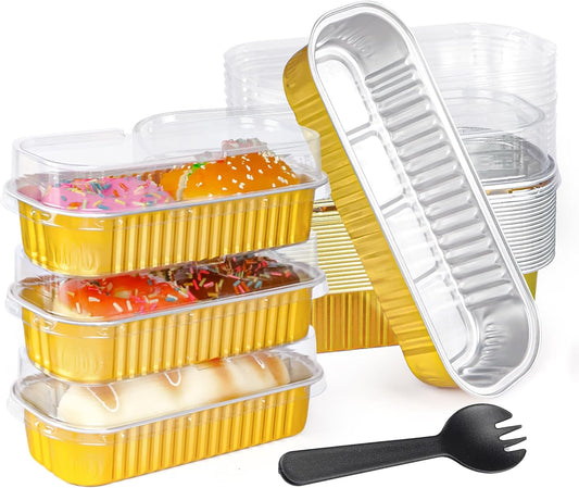 20PCS Rectangle Mini Loaf Pans with Lids,Mini Cake Pans with Lids,Disposable Ramekins Baking Cups Muffin Tins Cupcake Cups for Wedding Birthday Party,6.8Oz（Gold）  Fodofodo Gold 20 