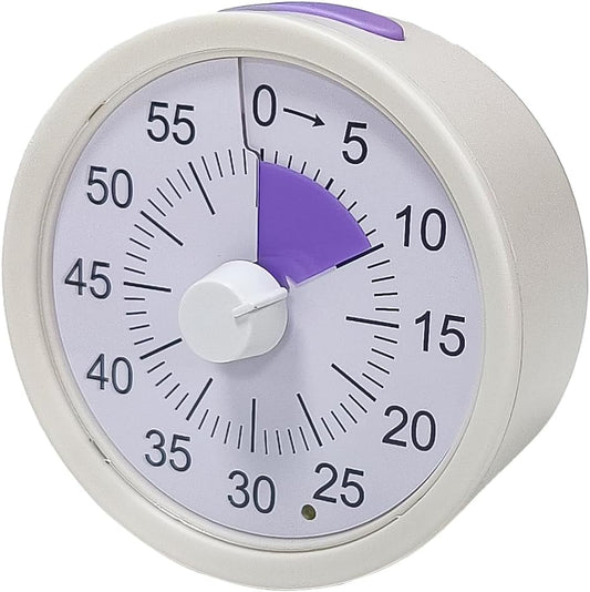 60-Minute Visual Timer,Classroom Timer for Kids and Adults,Toddler Timer with Stop Button Design,Time Management Tool for Teaching（Grey+Purple）