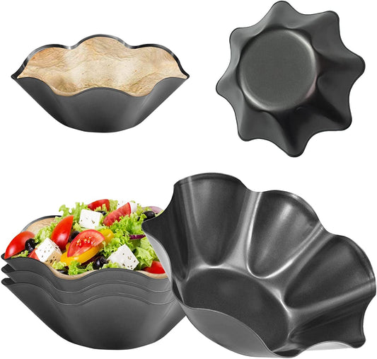 6Pcs Large-Nonstick Tortilla Shell Maker, DSVENROLY 8.4-Inch Taco Salad Bowl Pans Makers Set with Silicone Gloves & Basting Brush, Carbon Steel Fluted Tortilla Shell Pan Baking Molds for Kitchen  DSVENROLY   