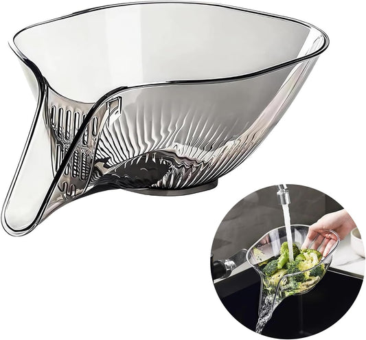 Multi-Functional Drain Basket, New Fruit Cleaning Bowl with Strainer Container, Kitchen Sink Food Catcher Drainer Fruit Rinser Vegetable Washing Filter Bowl over the Sink Colander  BWALION Transparent Gray  