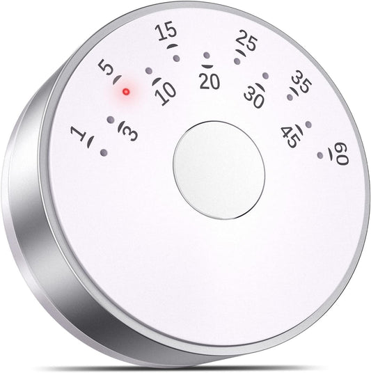 60 Minutes Timer for Kids Classroom Seniors Teachers Study Workout, Easy Twist Operation Magnetic Kitchen Timer Countdown for Cooking Baking, 3-Level Volume round Count up Time Management Tool White  iMangoo   