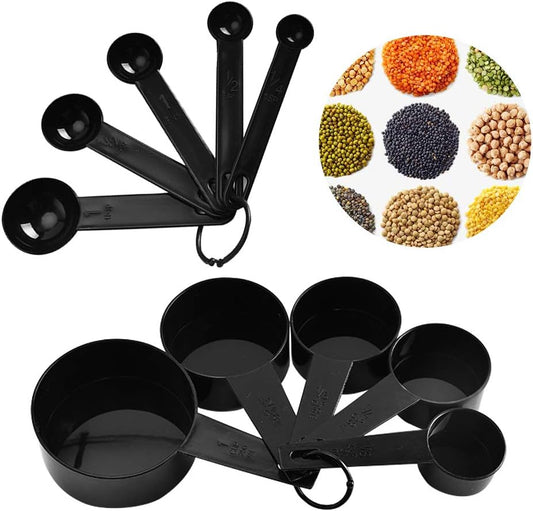 Plastic Measuring Cup and Spoon Set, Black, Pack of 10  Chasun   