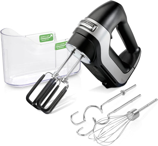 7-Speed Digital Electric Hand Mixer with High-Performance DC Motor, Slow Start, Snap-On Storage Case, Softscrape Beaters, Whisk, Dough Hooks, Matte Black (62655)  Hamilton Beach Professional   