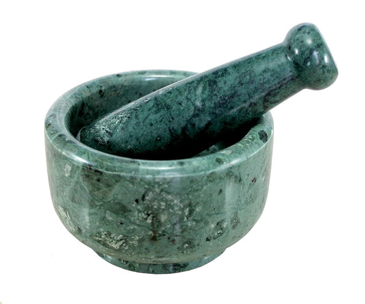 5" Diameter Natural Stone Mortar and Pestle Set as Spice Grinder, Medicine Masher - Okhli & Musal (Green)  StonKraft   
