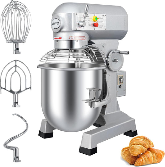 30Qt 1250W Commercial Food Mixer, Commercial Mixer 3-Speed Adjustable Heavy Duty Stand Mixer with Stainless Steel Bowl for Bakery Pizzeria. (Includes Safety Guard)  LEEVOT   