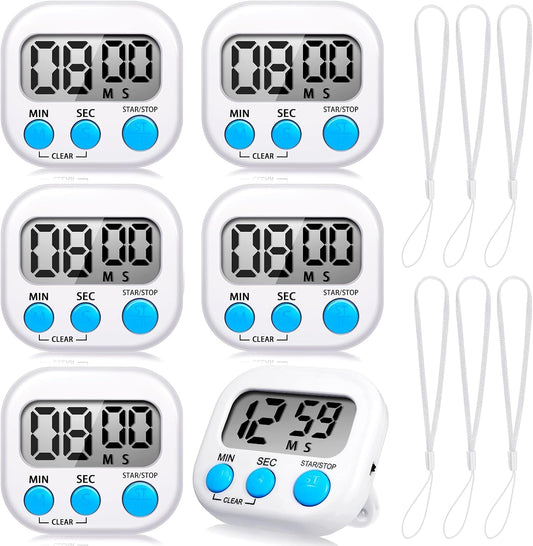 6 Pack Small Digital Timer Classroom Timers Timer for Cooking with 6 Pieces Lanyard Magnetic Back and On/Off Switch Second Minute Count up Countdown for Kitchen  Chapou   