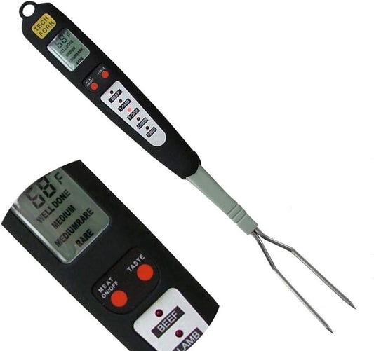 80-09 Digital Meat Instant Read Thermometer with LED Screen and Ready Alarm, Kitchen Probe with Long Fork for Grilling, Barbecue and Cookin, L, White  Beyond Group   
